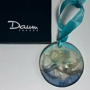 DAUM France CHRISTMAS ORNAMENT / Pate De Verre Glass / 1999 WINGED CUPID / Rare